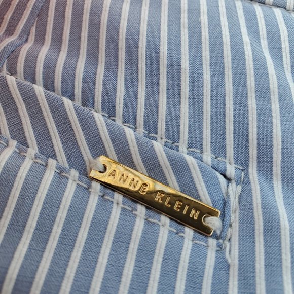 Ann Klein Blue White Stretchy Striped Ankle Trousers Size 2 - Picture 1 of 7